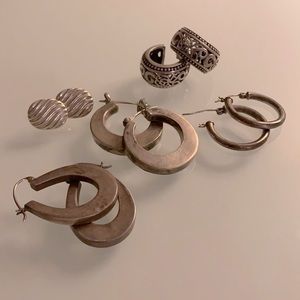 .925 Earrings 5 pair lot Hoops assorted